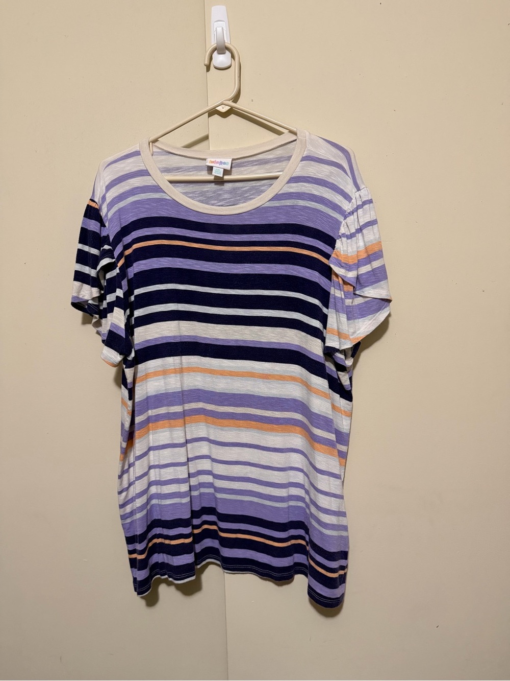 Lularoe Stripe Crewneck Tee in Lavender and Navy by Justice